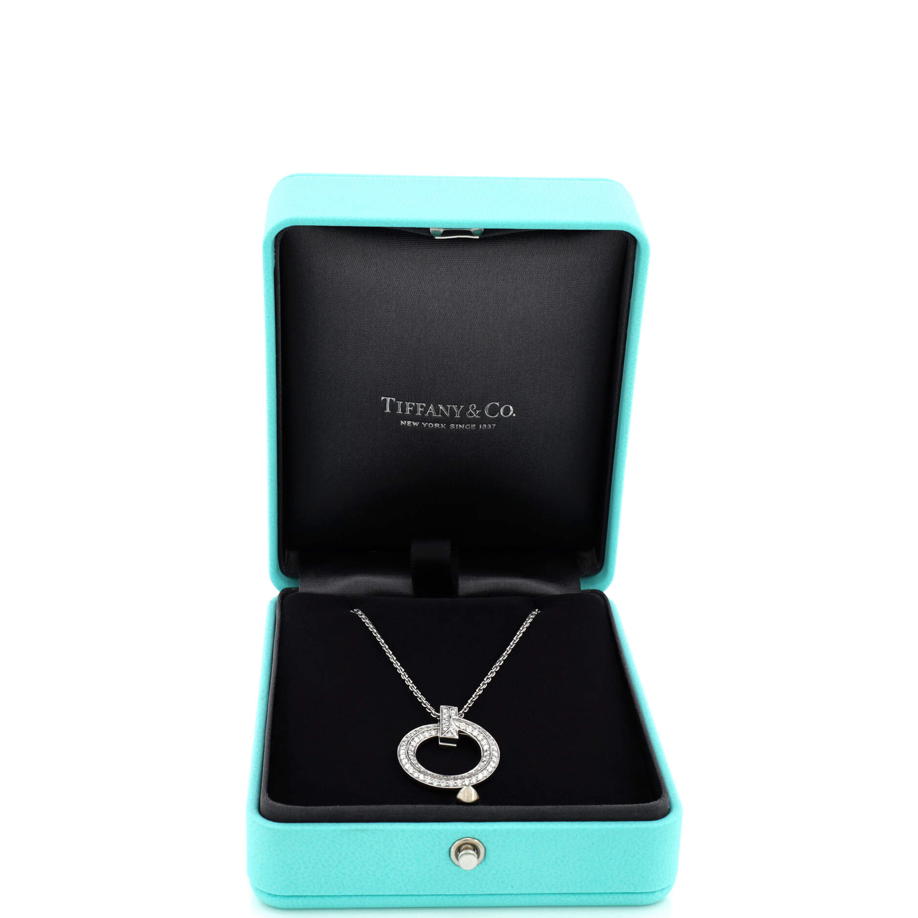 T1 Circle Pendant Necklace 18K White Gold and Diamonds