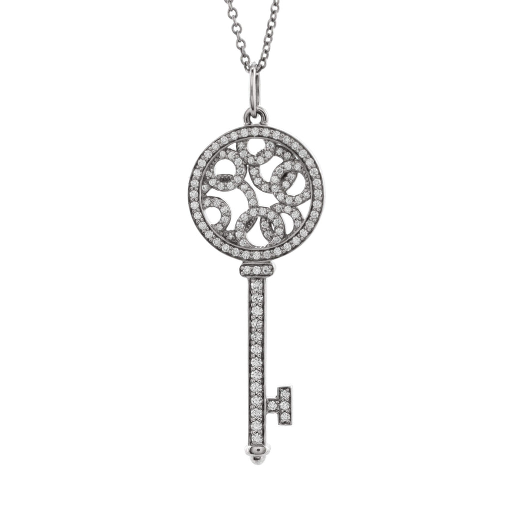 Bubble Key Pendant Necklace Platinum with Diamonds Large