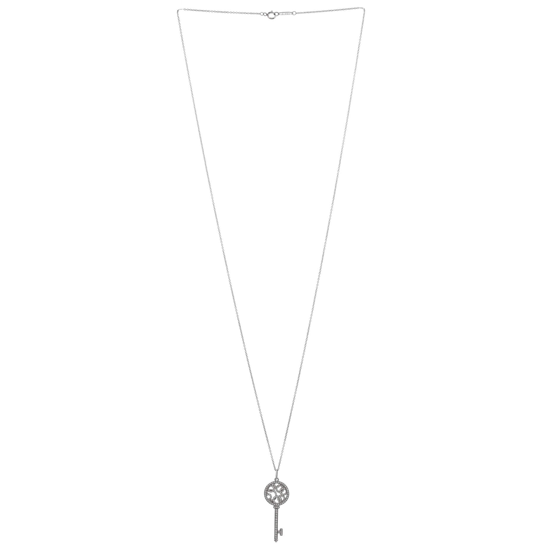 Bubble Key Pendant Necklace Platinum with Diamonds Large