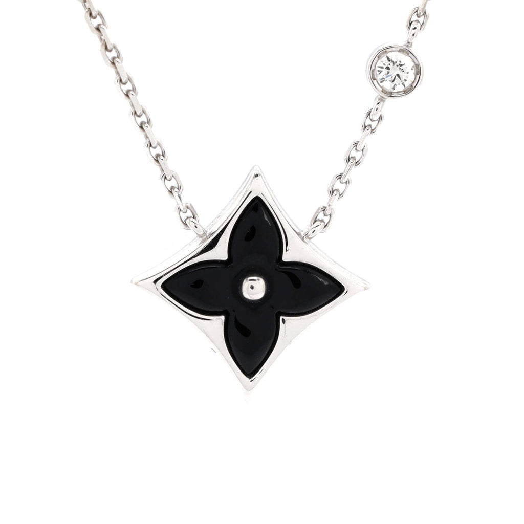 Color Blossom BB Star Pendant Necklace 18K White Gold with Onyx and Diamond