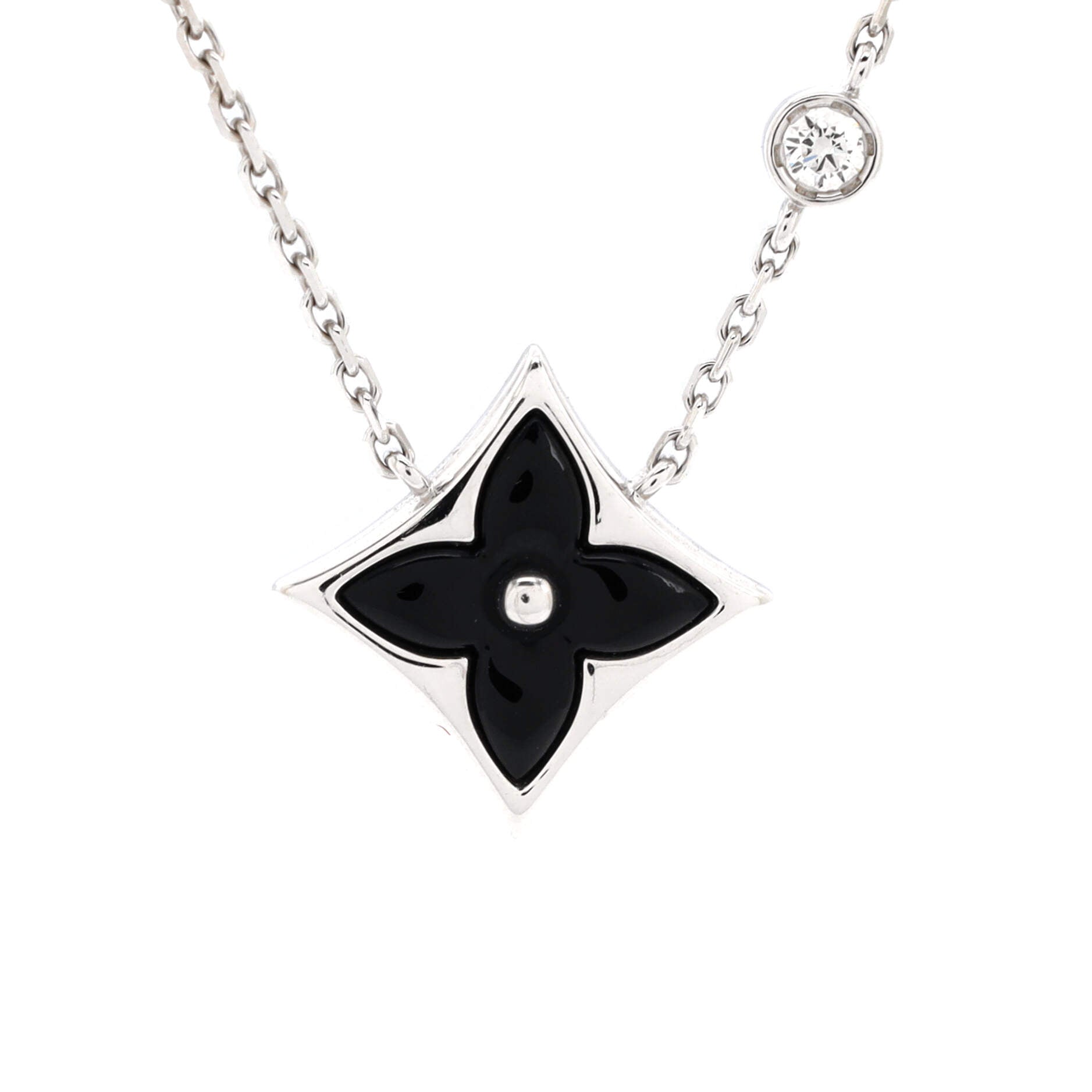 Color Blossom BB Star Pendant Necklace 18K White Gold with Onyx and Diamond