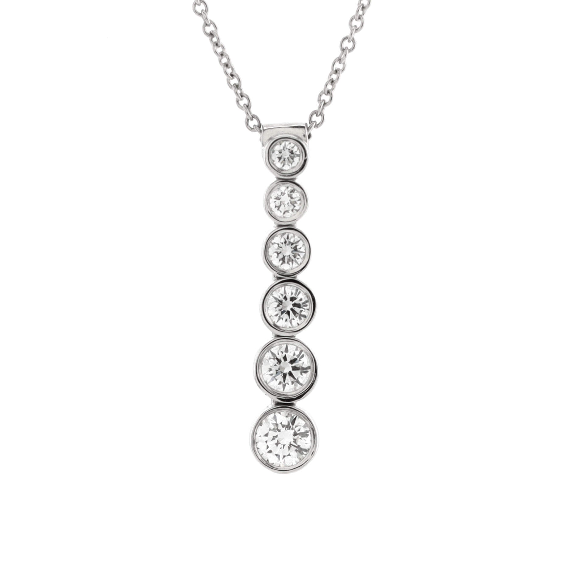 Jazz Graduated Drop Pendant Necklace Platinum and Diamonds