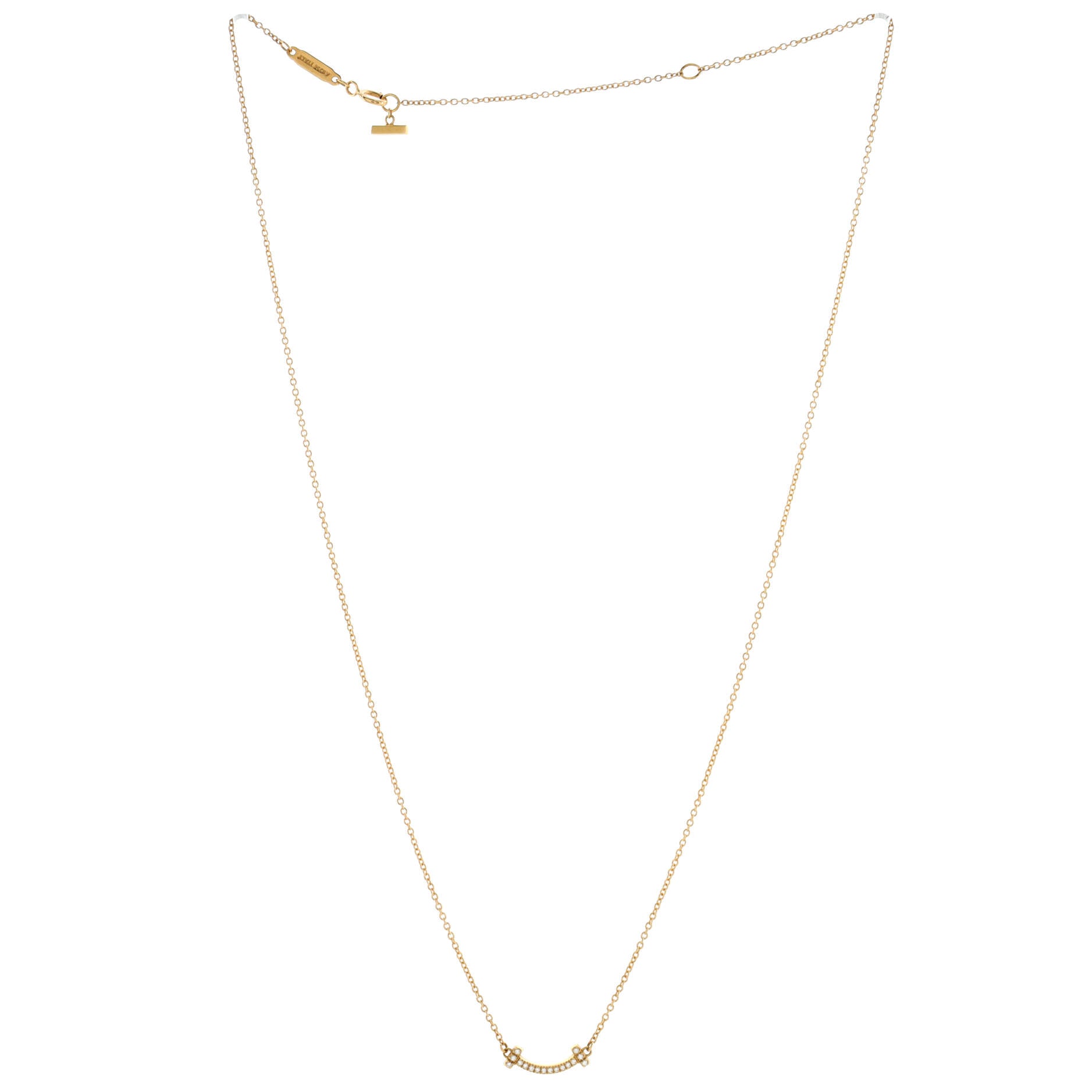 T Smile Pendant Necklace 18K Yellow Gold with Diamonds Mini