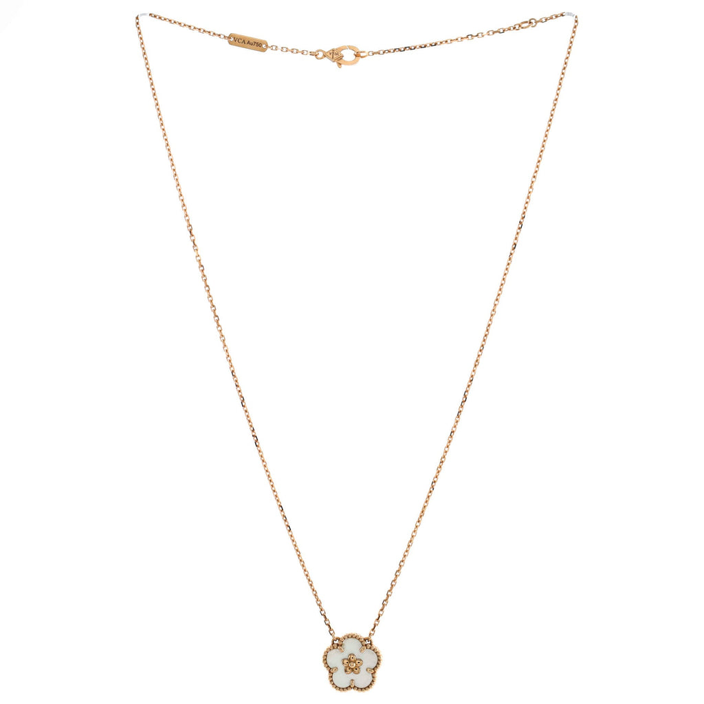 Lucky Spring Plum Blossom Pendant Necklace 18K Rose Gold and Mother of Pearl