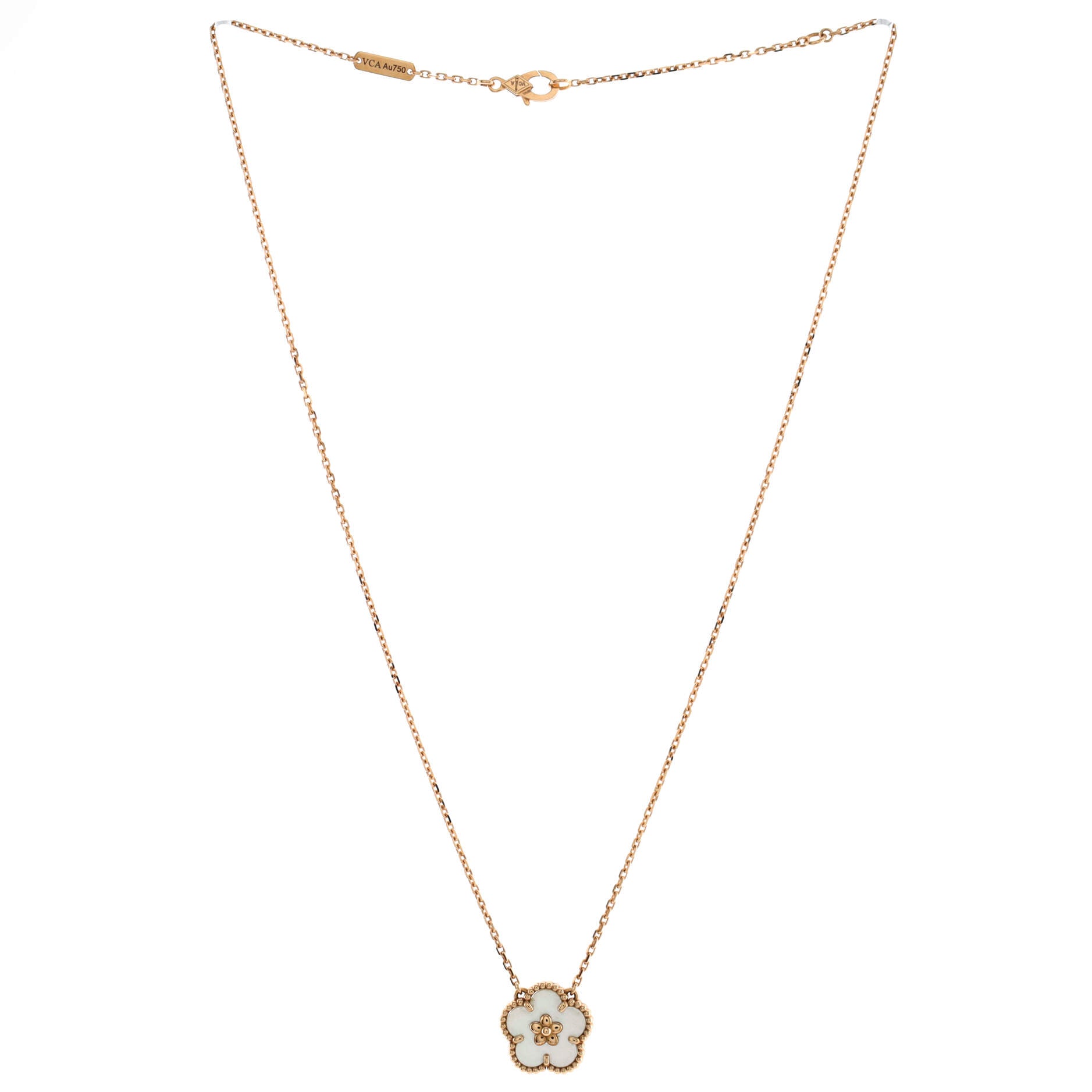Lucky Spring Plum Blossom Pendant Necklace 18K Rose Gold and Mother of Pearl