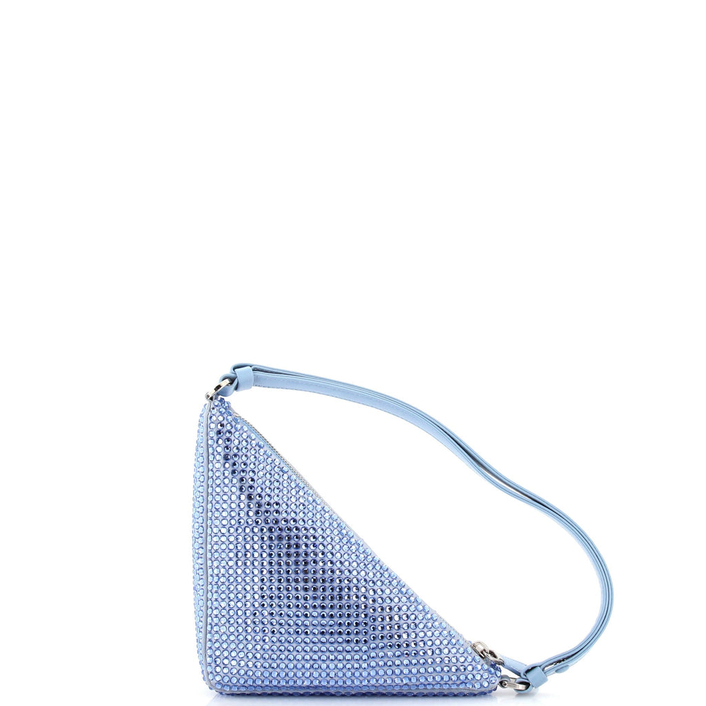 Triangle Top Handle Pouch Bag Crystal Embellished Satin Mini