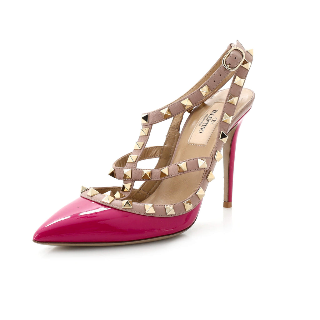 Women's Rockstud Ankle Strap Pumps Patent 100