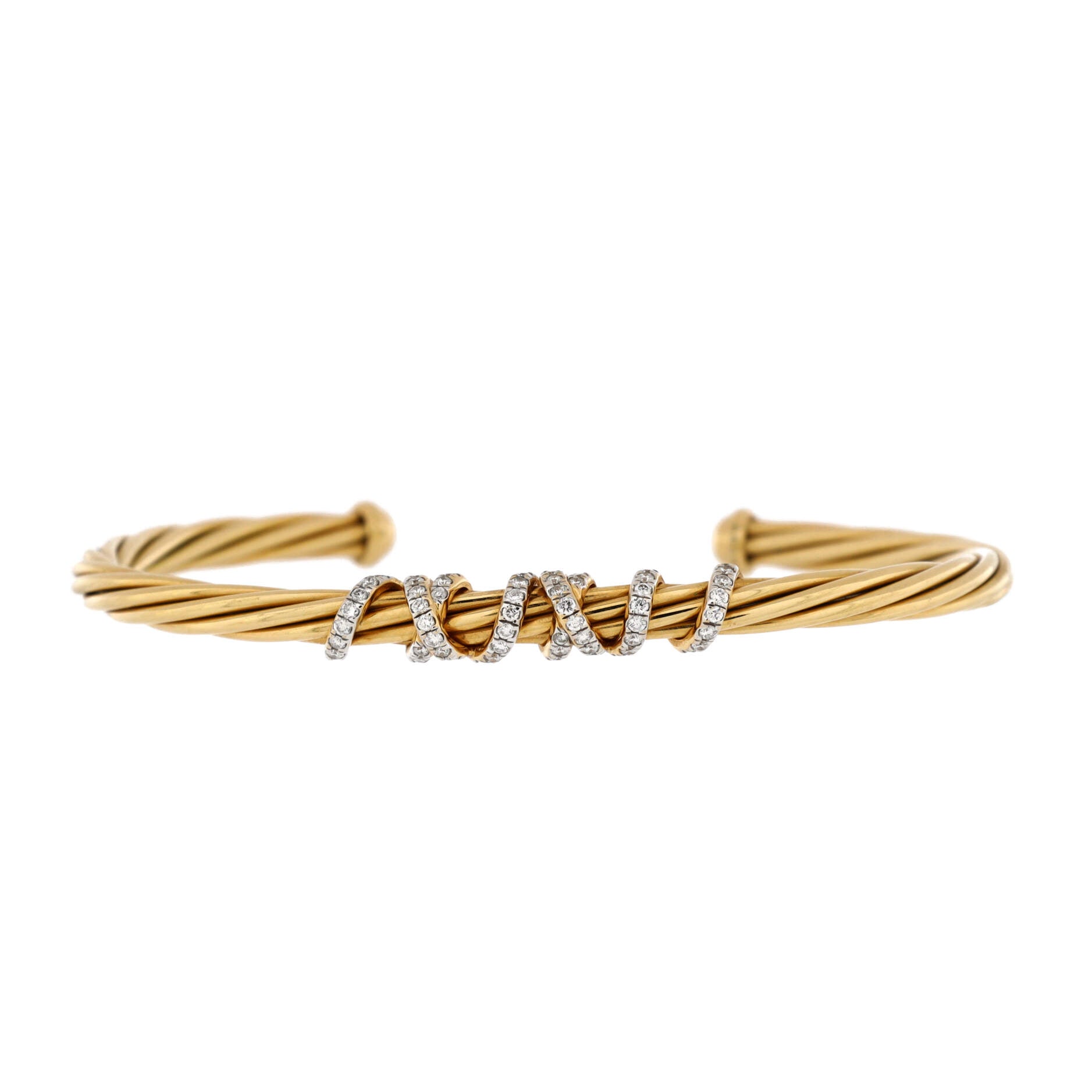 Helena Centre Station Cuff Bracelet 18K Yellow Gold with Diamonds 4mm