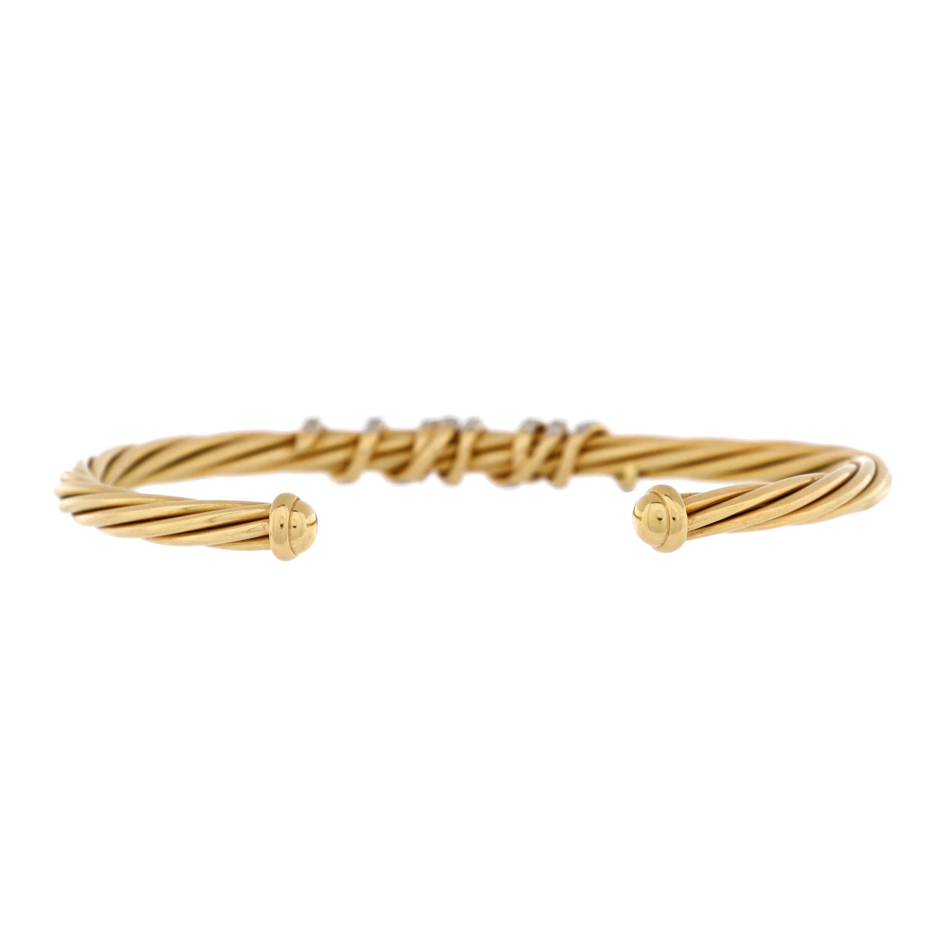 Helena Centre Station Cuff Bracelet 18K Yellow Gold with Diamonds 4mm