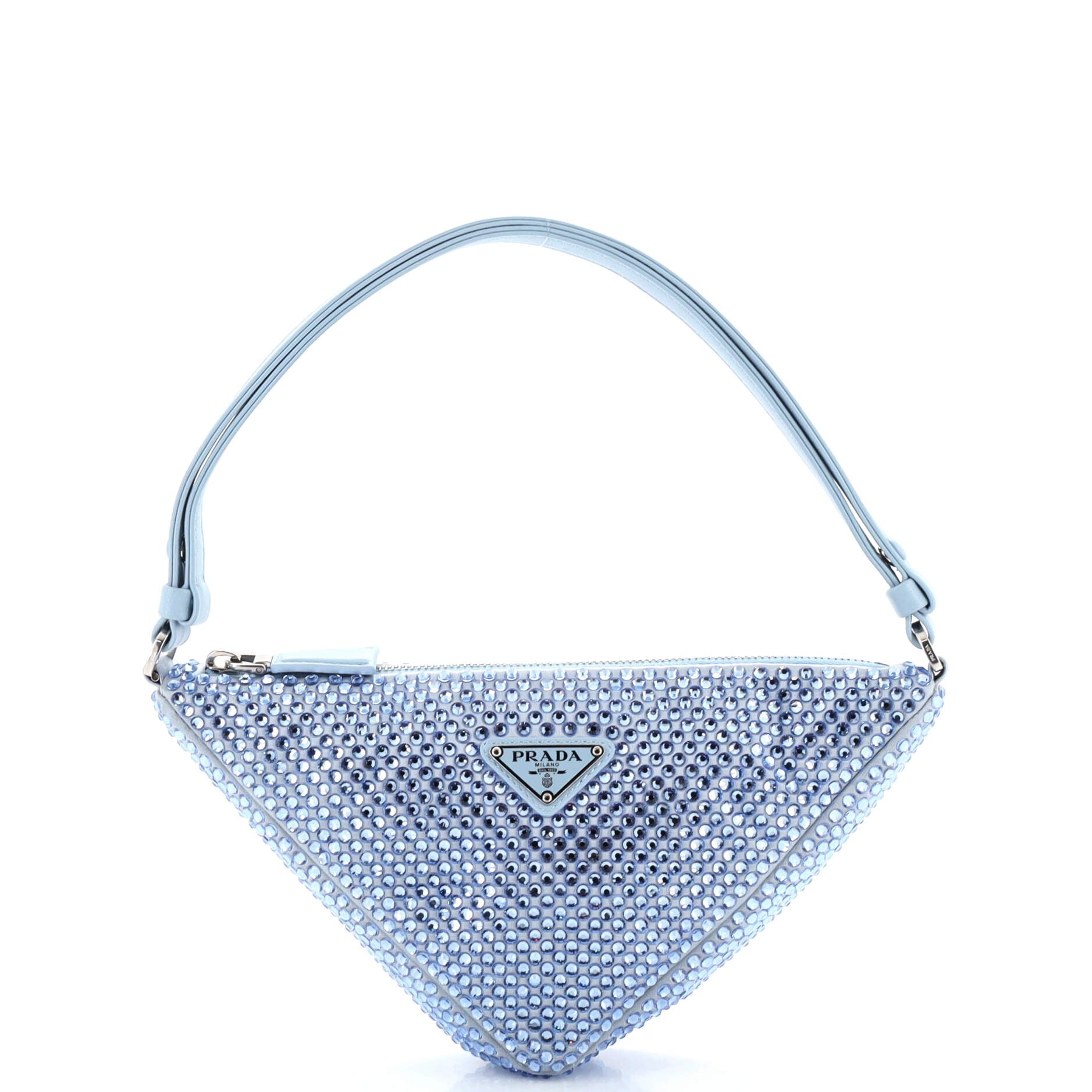 Triangle Top Handle Pouch Bag Crystal Embellished Satin Mini