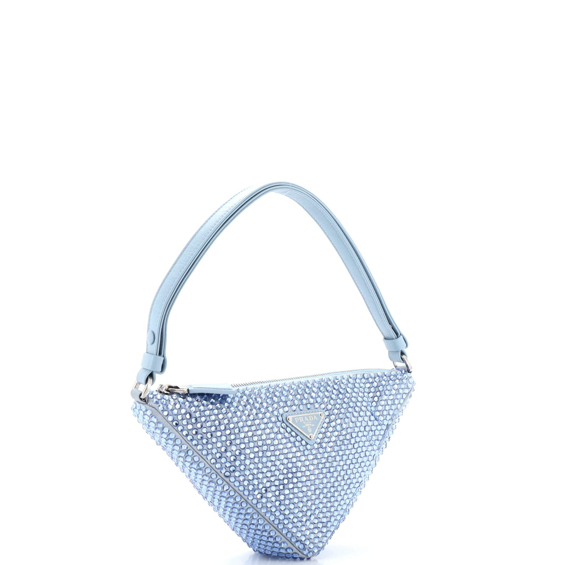 Triangle Top Handle Pouch Bag Crystal Embellished Satin Mini