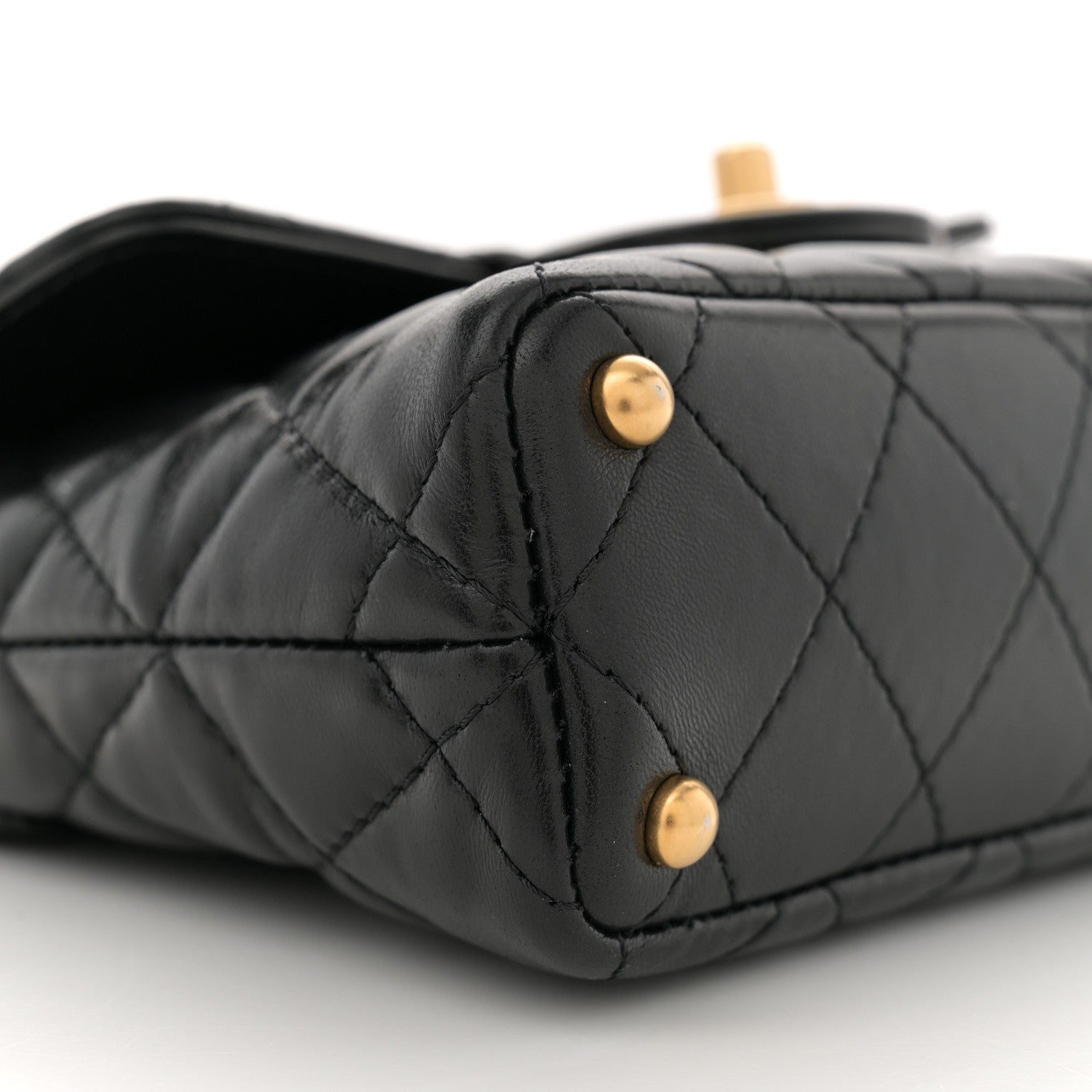 Lambskin Quilted Small Flap Top Handle Bag Black