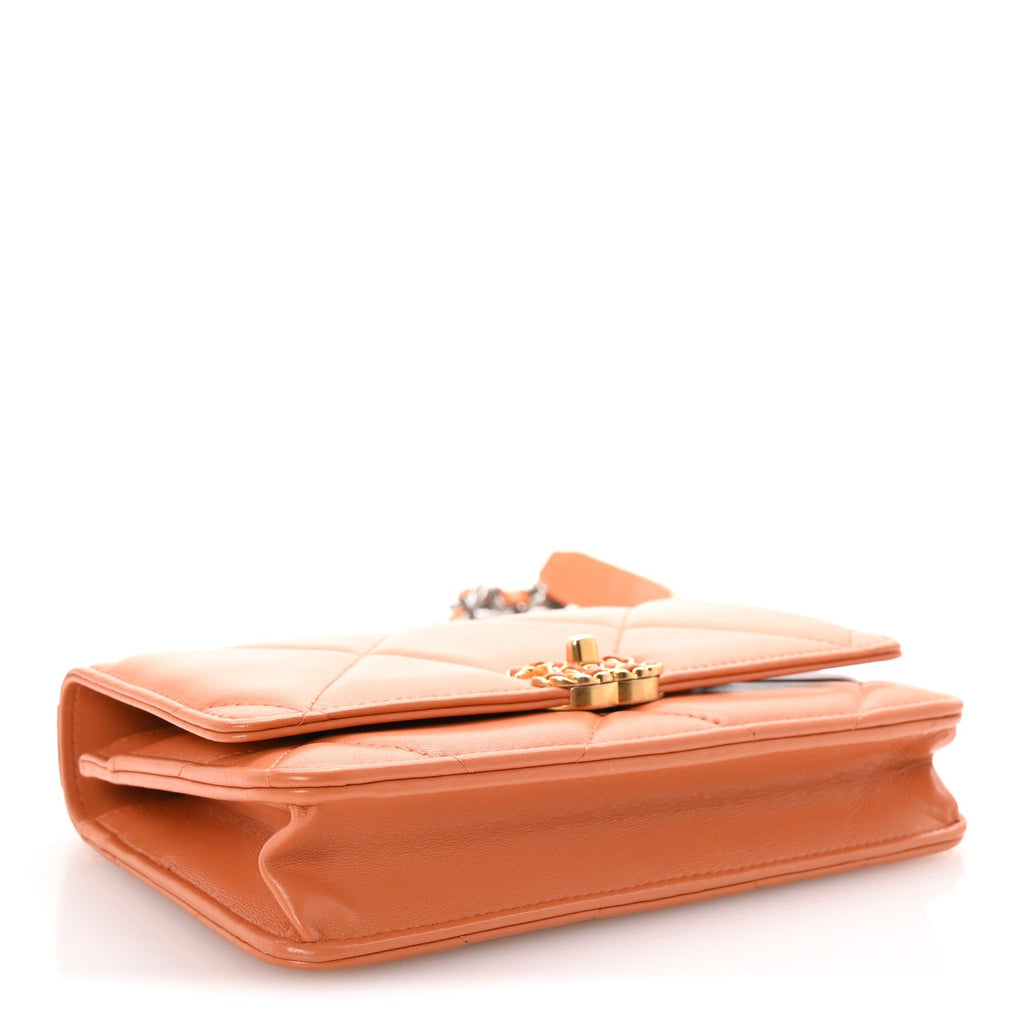 Lambskin Quilted Chanel 19 Wallet On Chain WOC Orange