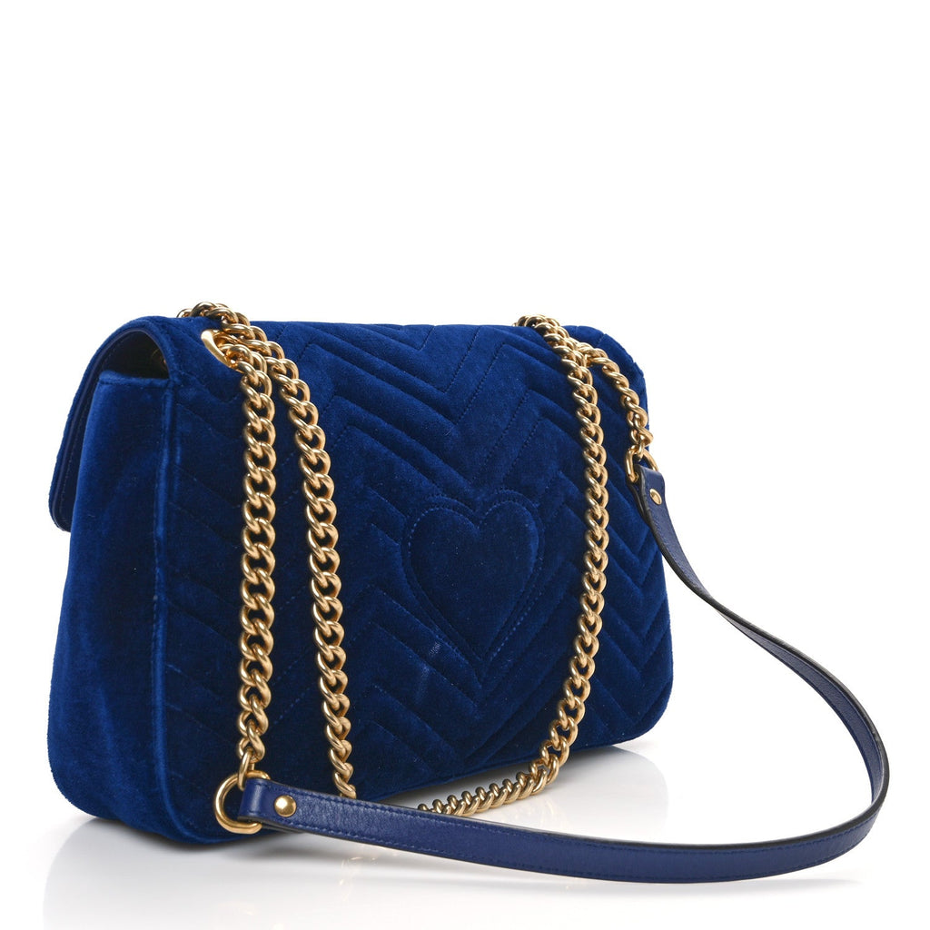 Velvet Matelasse Medium GG Marmont Shoulder Bag Cobalt Blue