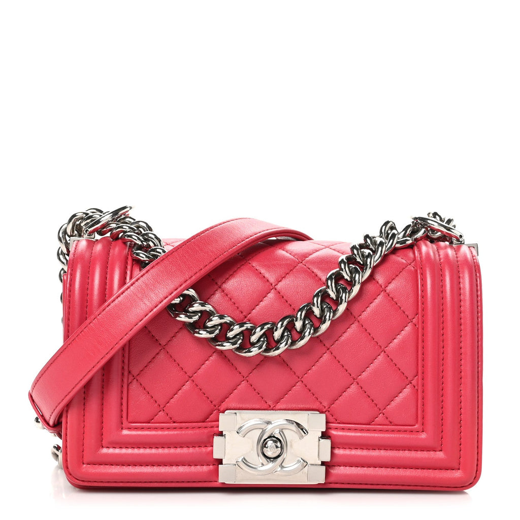 Lambskin Quilted Small Boy Flap Dark Pink