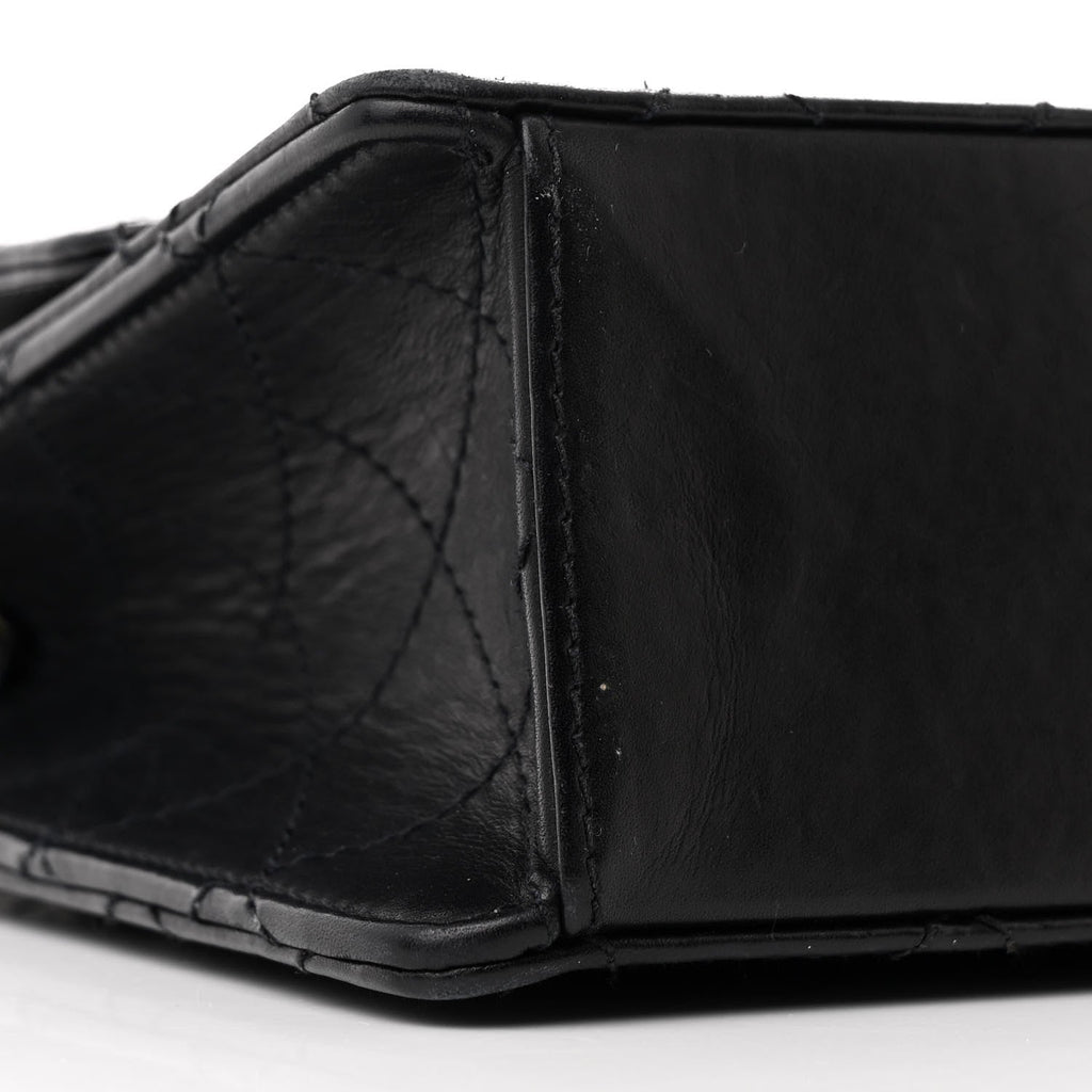 Calfskin Stitched Medium Single Flap Black