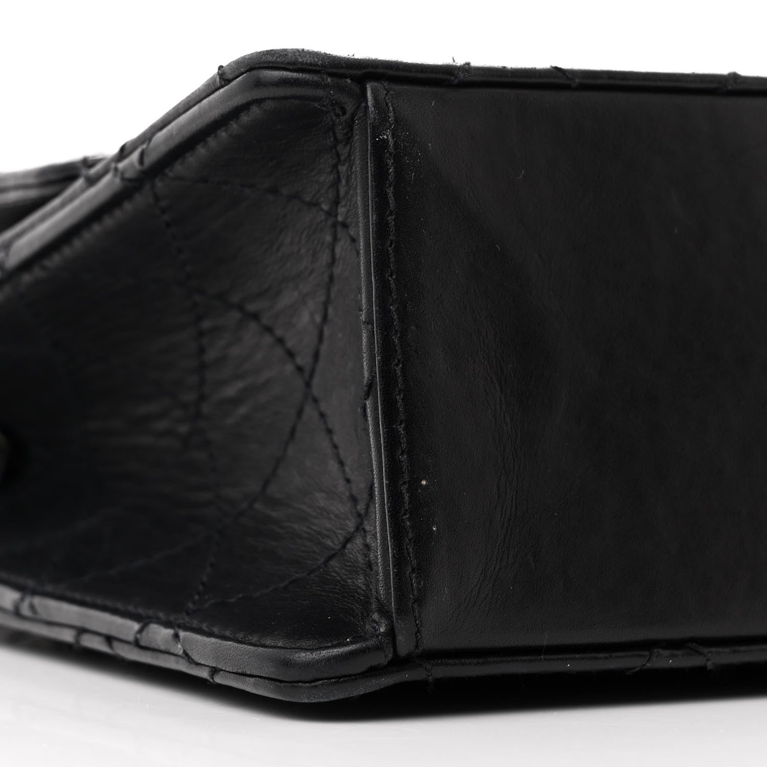 Calfskin Stitched Medium Single Flap Black