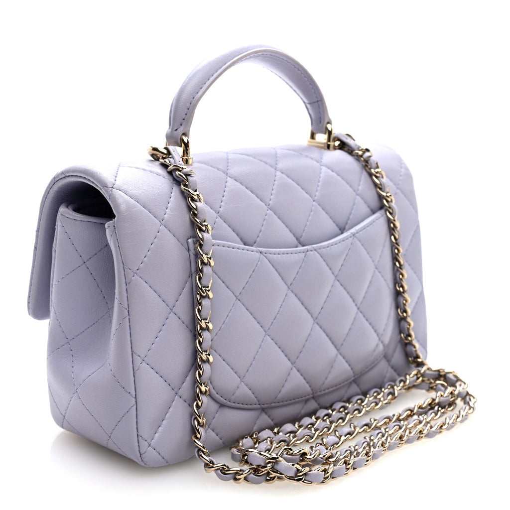 Lambskin Quilted Mini Top Handle Rectangular Flap Light Purple