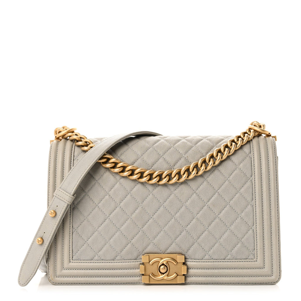 Caviar Quilted New Medium Boy Flap Grey