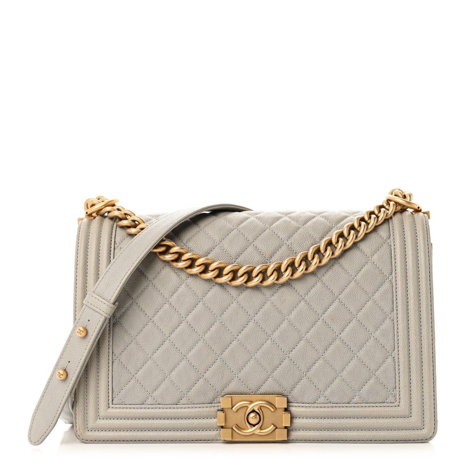 Caviar Quilted New Medium Boy Flap Grey