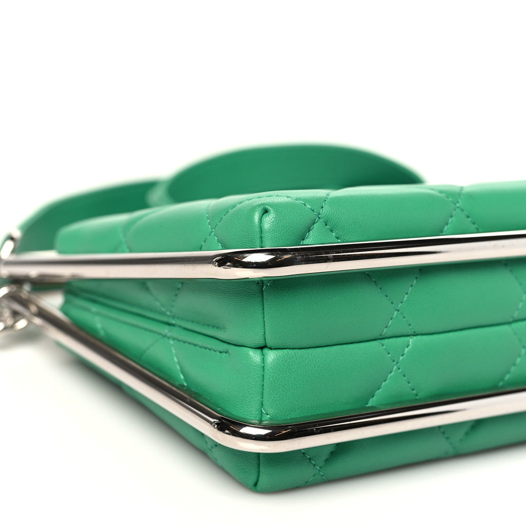 Quilted Lambskin Metal Bar Clutch Bag Green