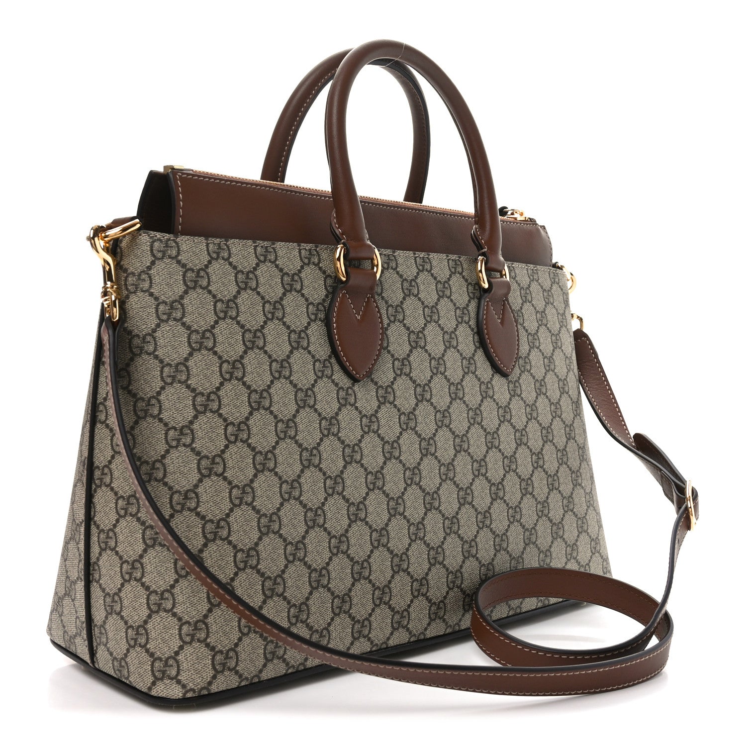 GG Supreme Monogram Large Zip Top Tote Beige Tuscany