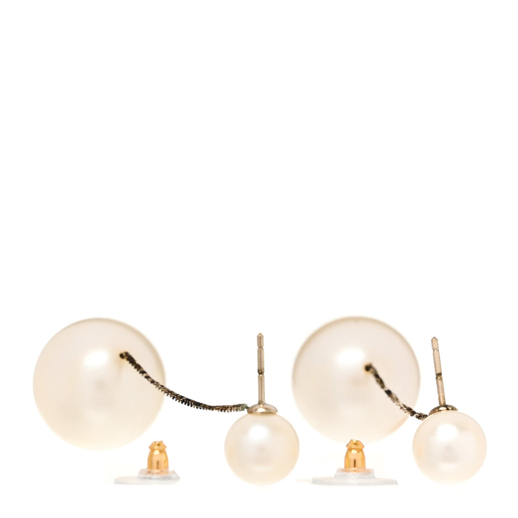 Pearl CC Chain Drop Earrings Gold