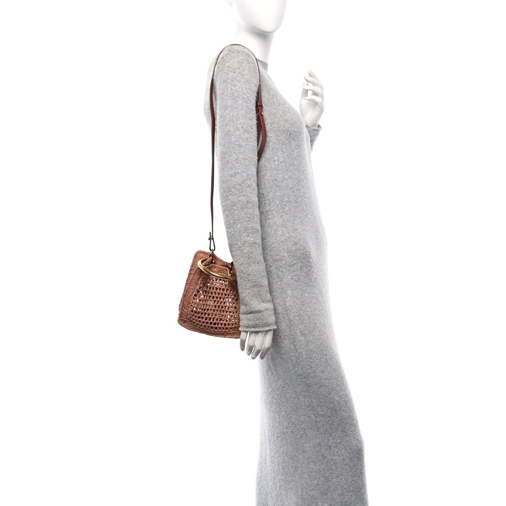 Raffia Calfskin Mini Summer Banana Tote Summery Beige