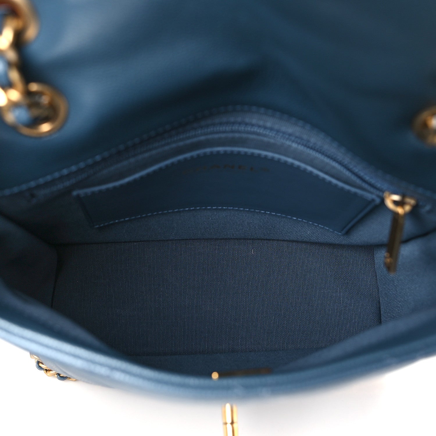Caviar Quilted Camellia Chain Around Backpack Blue