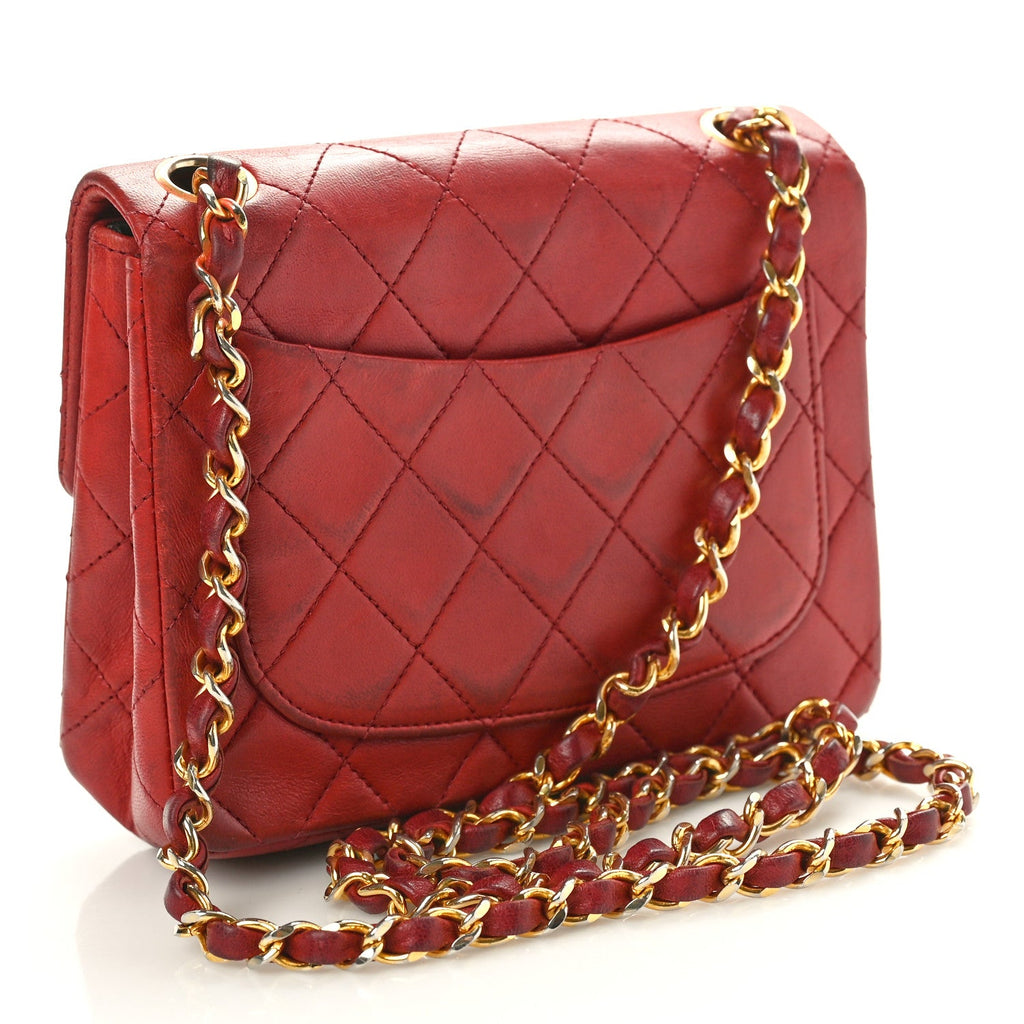 Lambskin Quilted Mini Square Flap Red