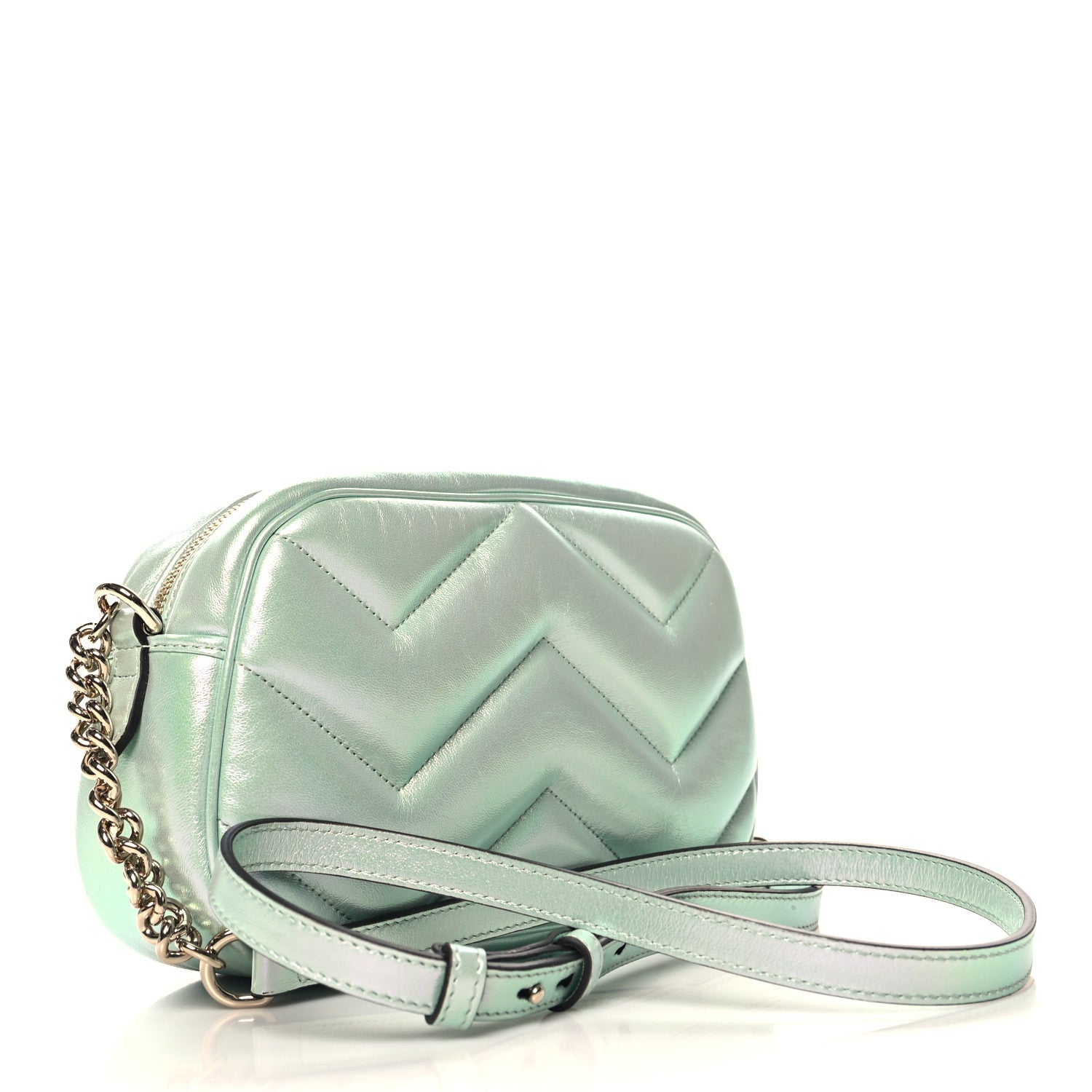 Iridescent Nappa Chevron Matelasse Small GG Marmont Chain Shoulder Bag Iridescent Salvy Green