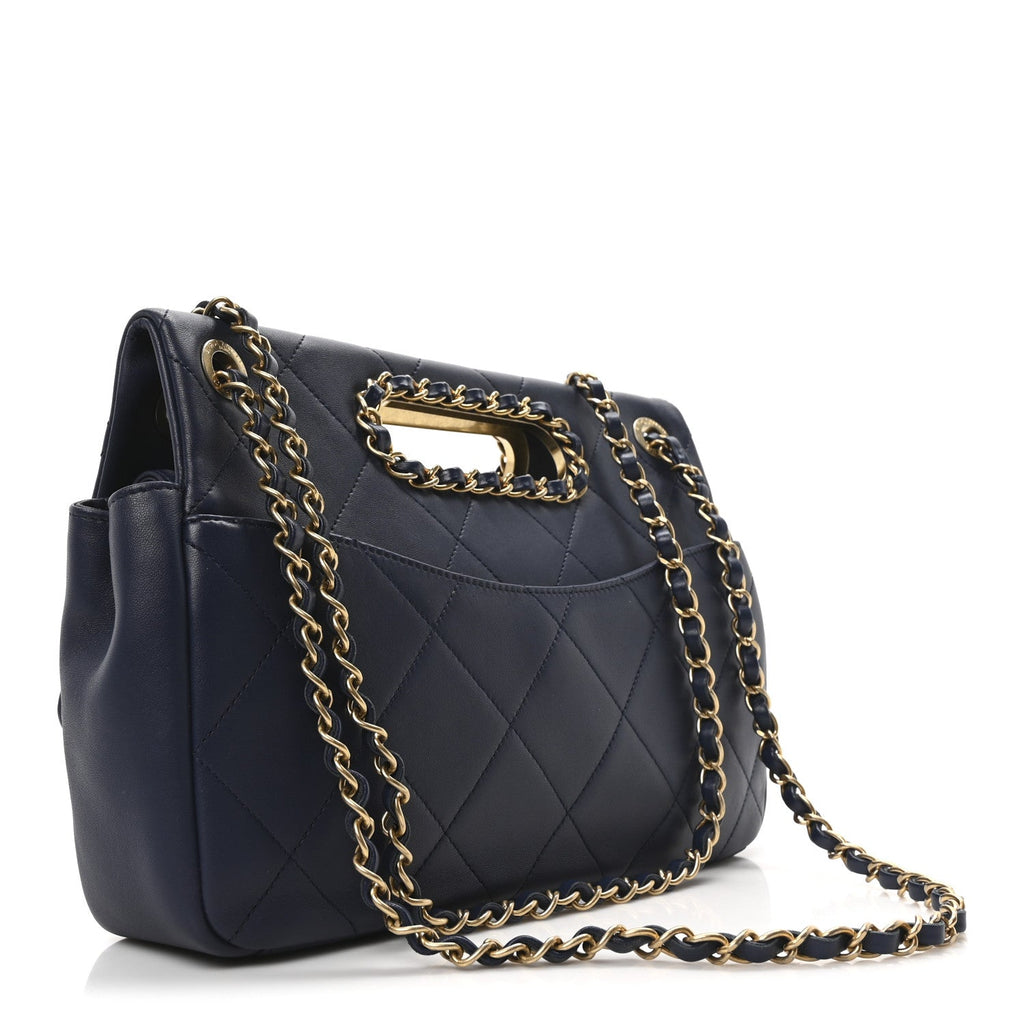 Lambskin A Real Catch Flap Bag Navy Blue