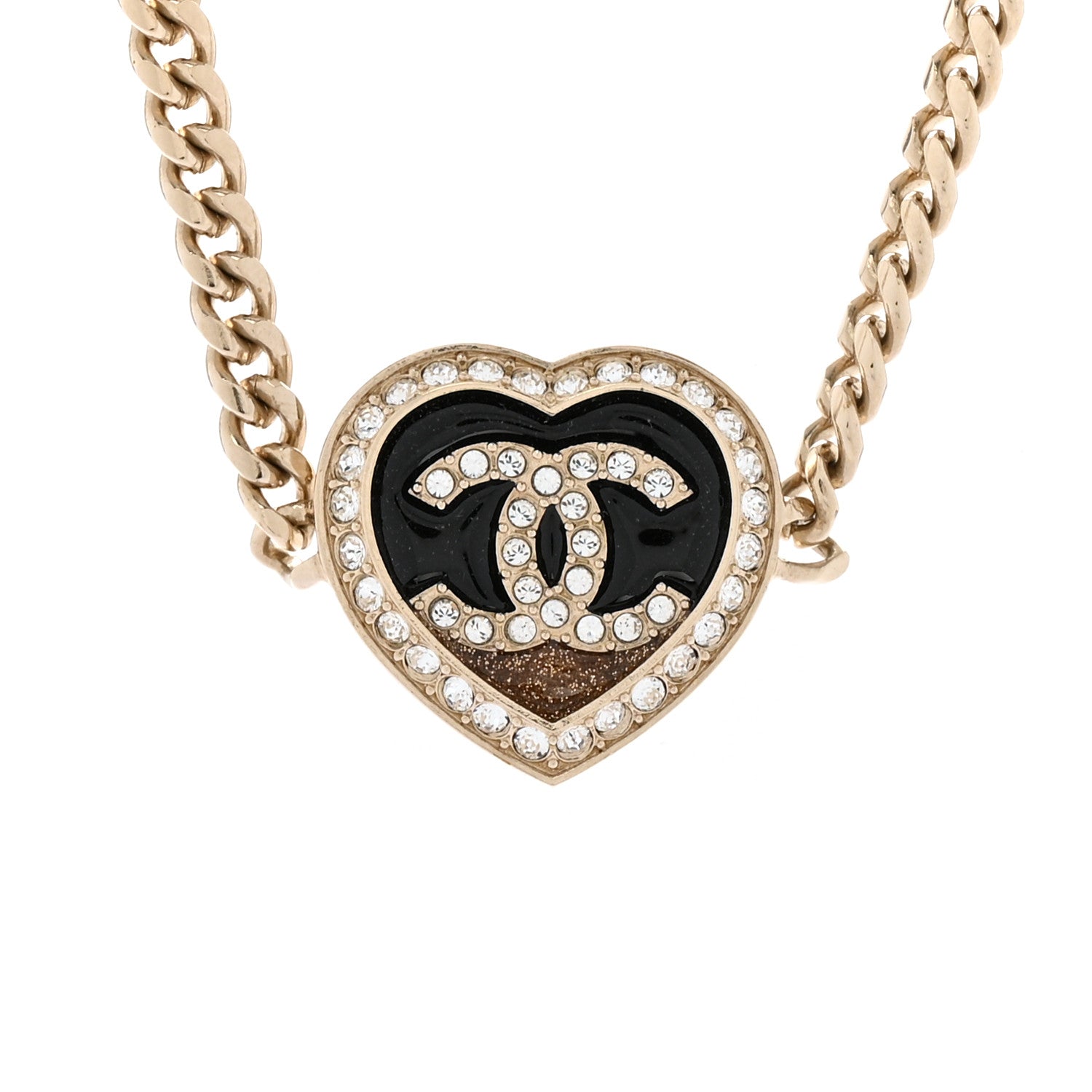 Resin Crystal Glitter CC Heart Choker Necklace Black Gold
