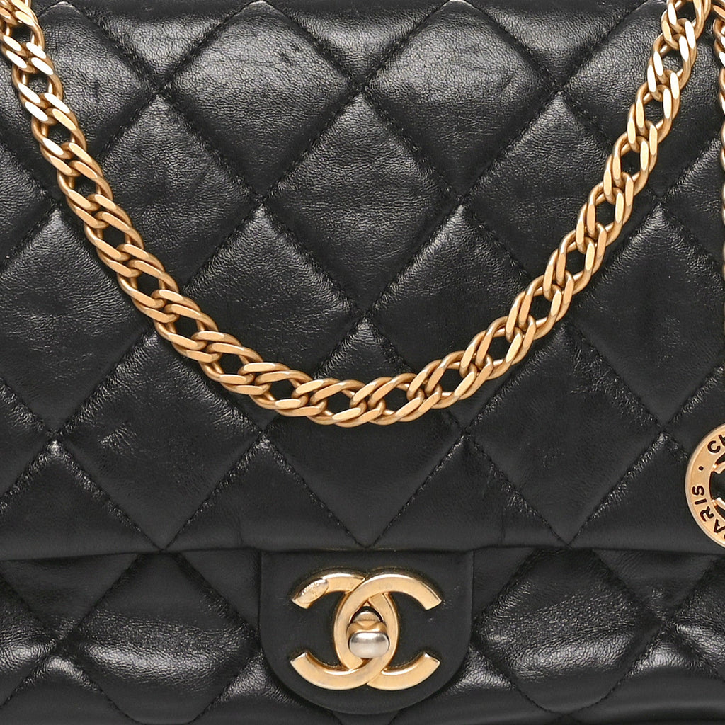 Lambskin Quilted Fancy Jewel Flap Black
