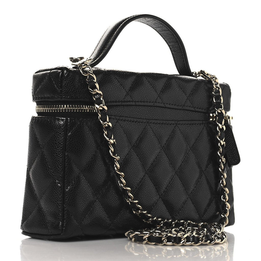 Caviar Quilted Top Handle Slim Vanity With Chain Black
