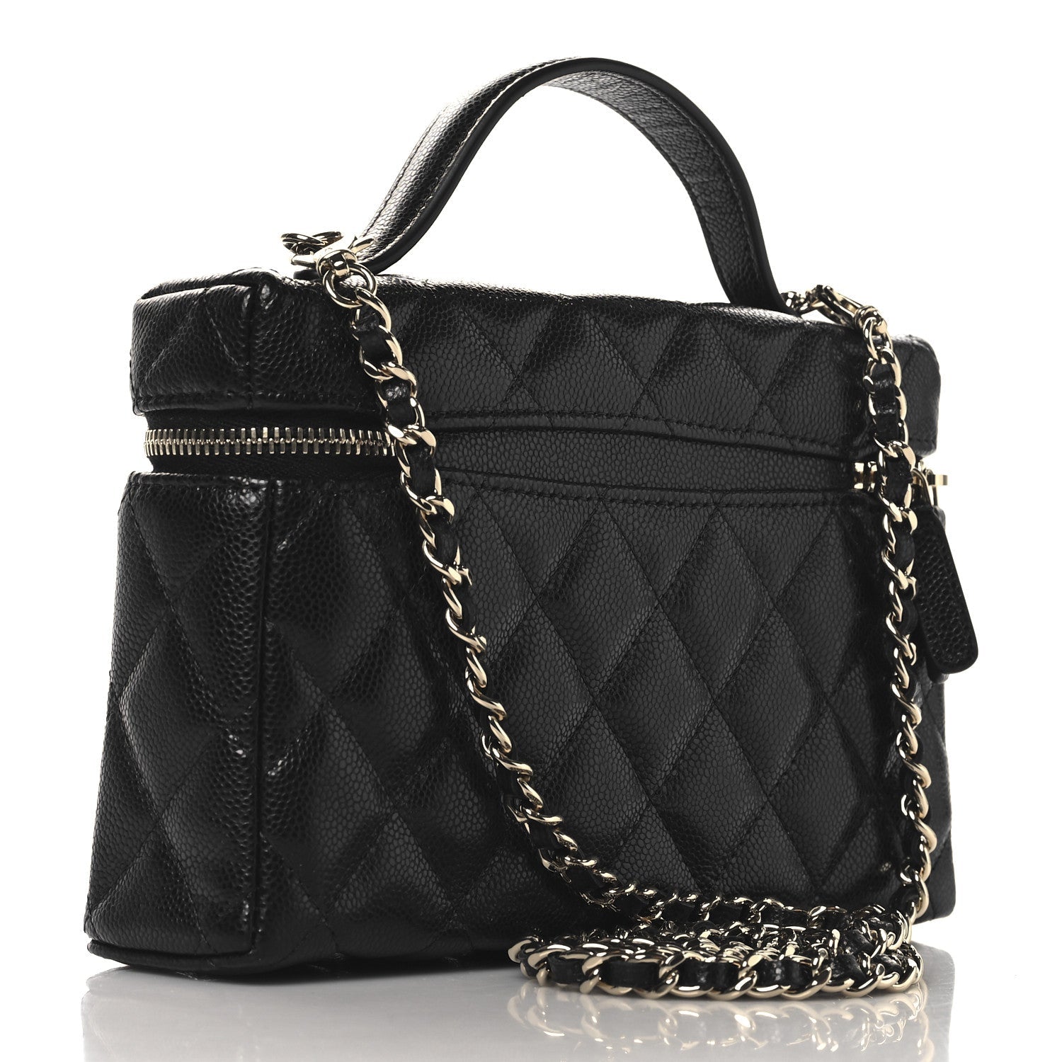 Caviar Quilted Top Handle Slim Vanity With Chain Black