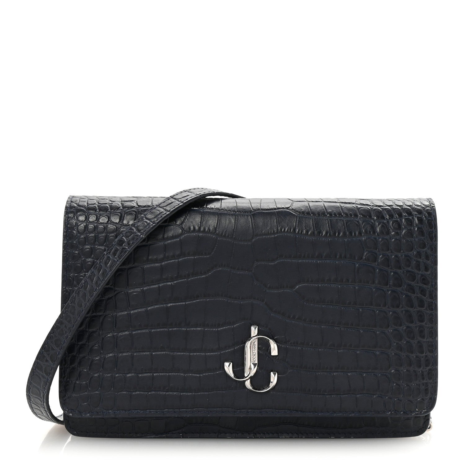 Calfskin Crocodile Embossed Palace Crossbody Navy