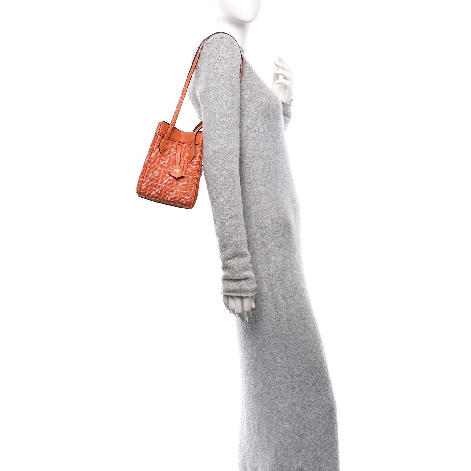 Jacquard FF Effect Denim Calfskin Mini Fendi Origami White Tangerine