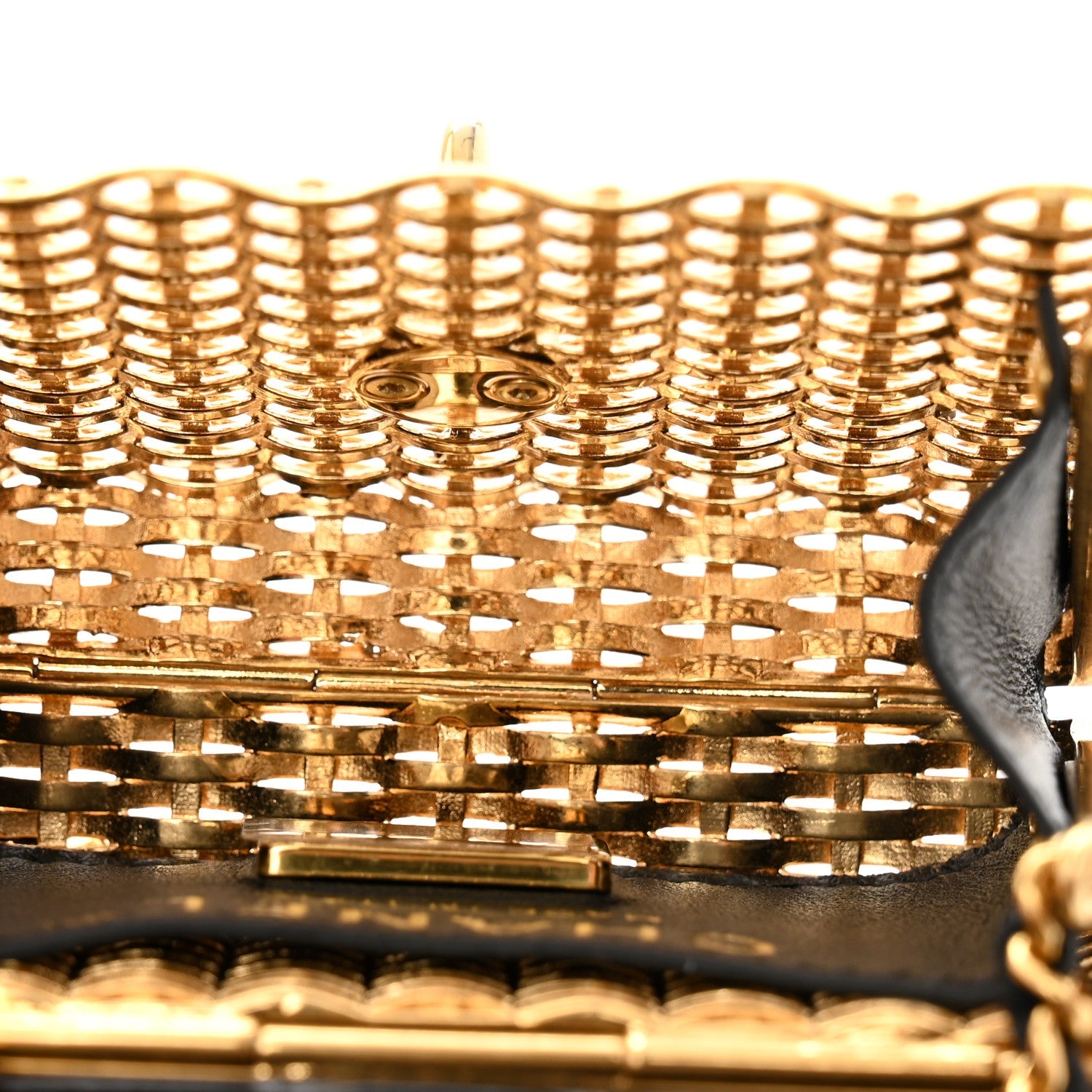 Woven Metal Lambskin Quilted Micro Flap Black Gold