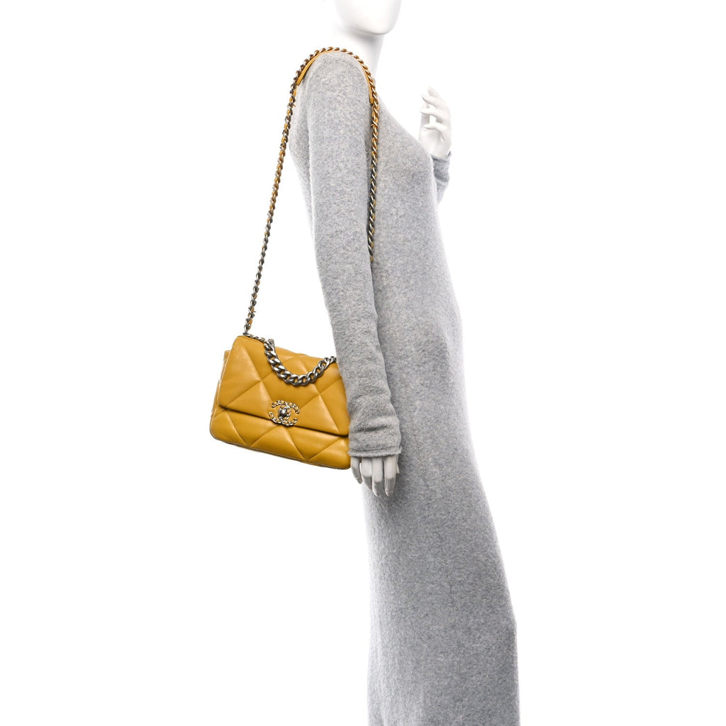Lambskin Quilted Medium Chanel 19 Flap Yellow