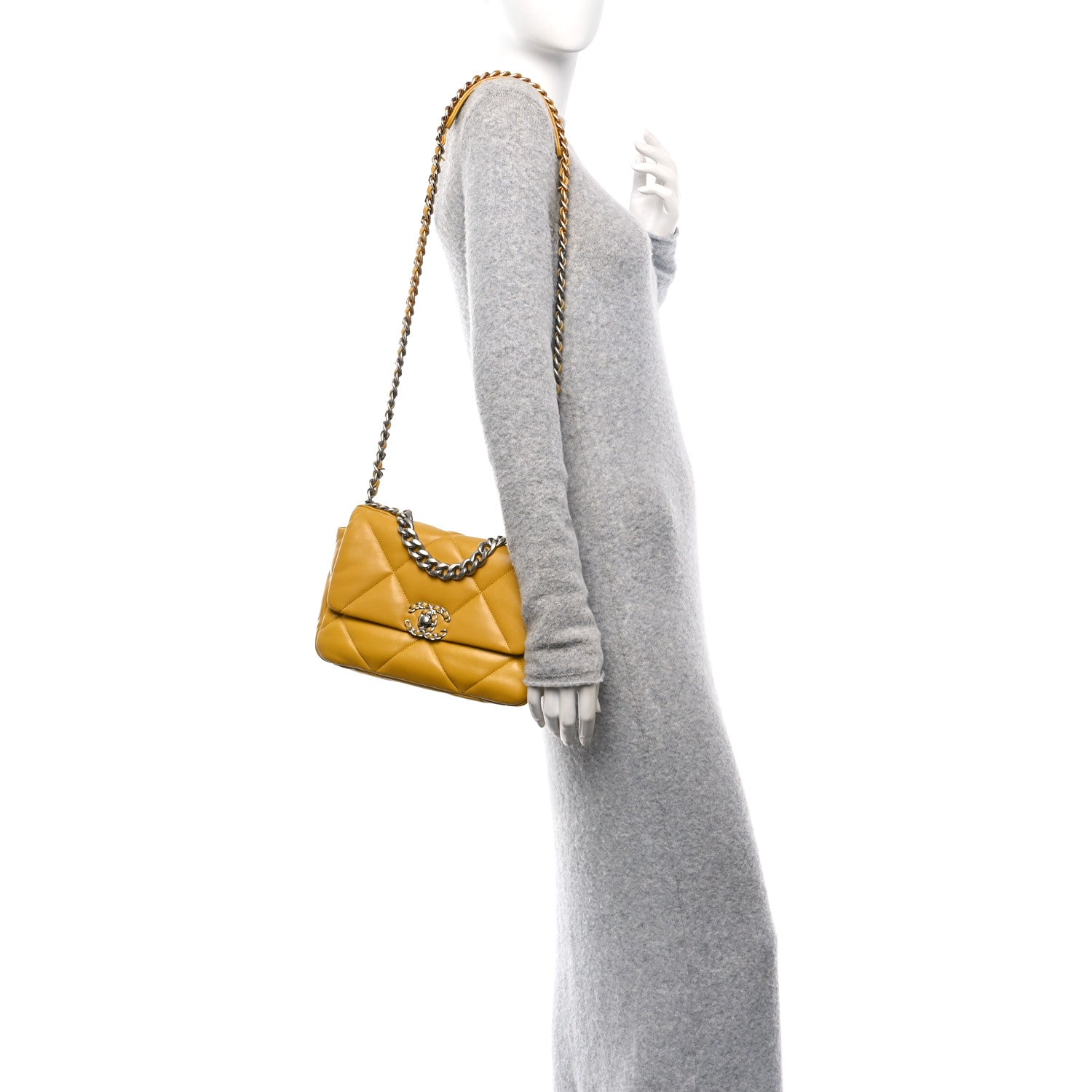 Lambskin Quilted Medium Chanel 19 Flap Yellow