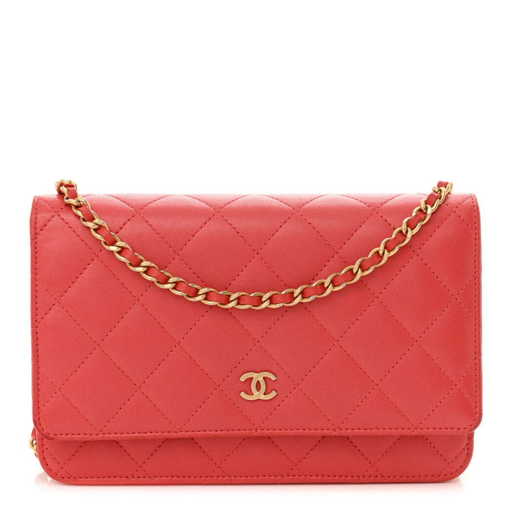 Lambskin Quilted Wallet On Chain WOC Red