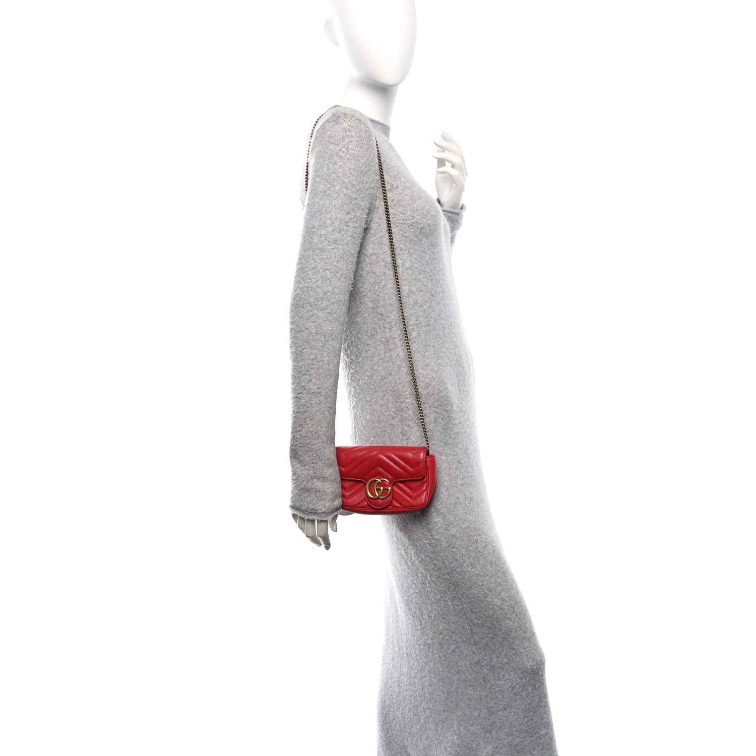 Calfskin Matelasse Super Mini GG Marmont Shoulder Bag Hibiscus Red