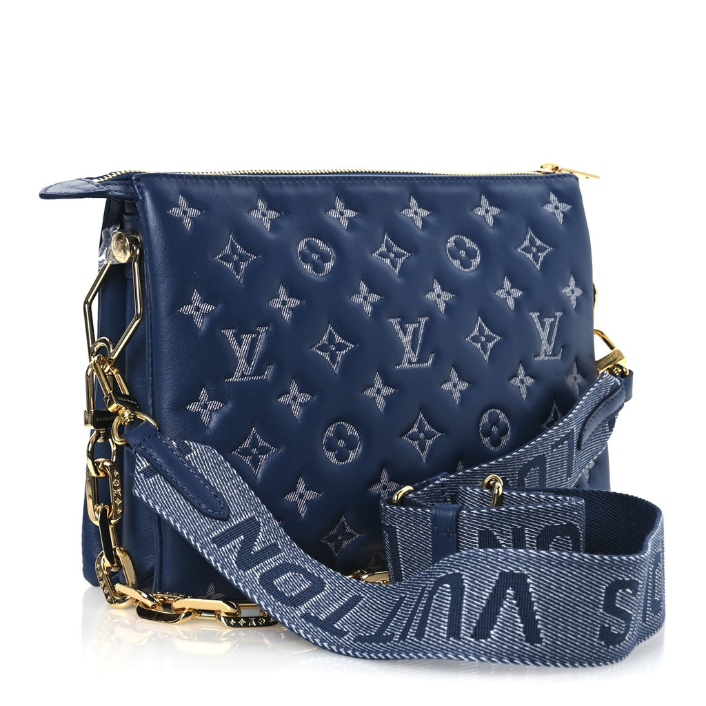 Lambskin Embossed Monogram Coussin PM Denim Blue