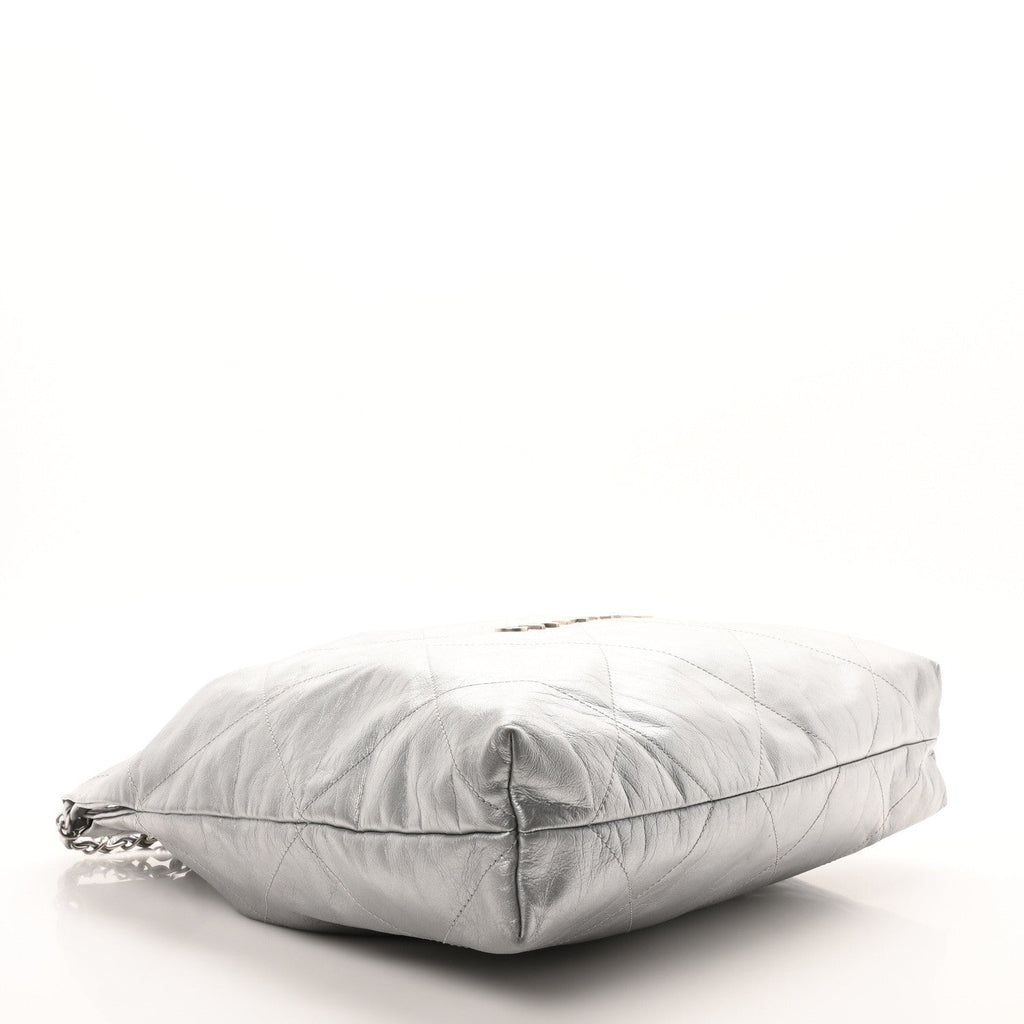 Metallic Calfskin Quilted Chanel 22 Silver
