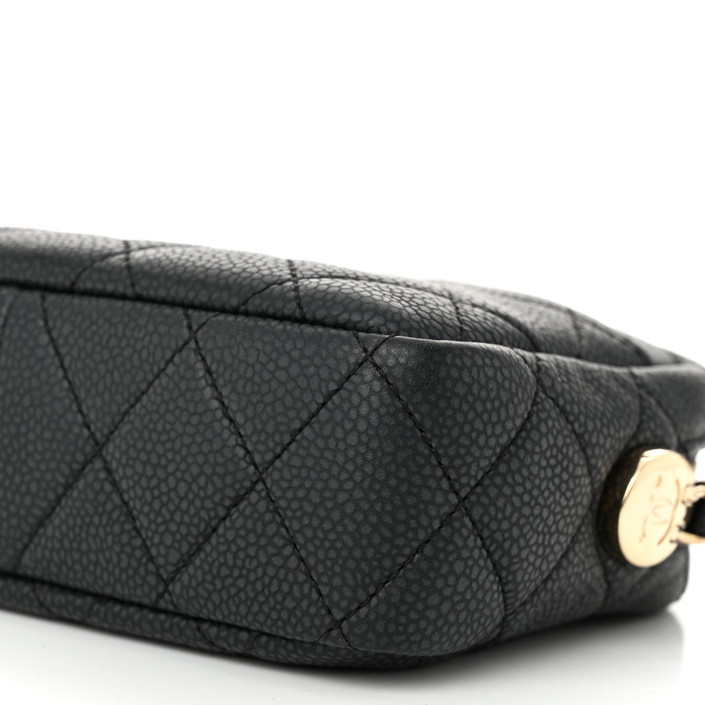 Iridescent Caviar Quilted Mini Coco Tassel Camera Case Black