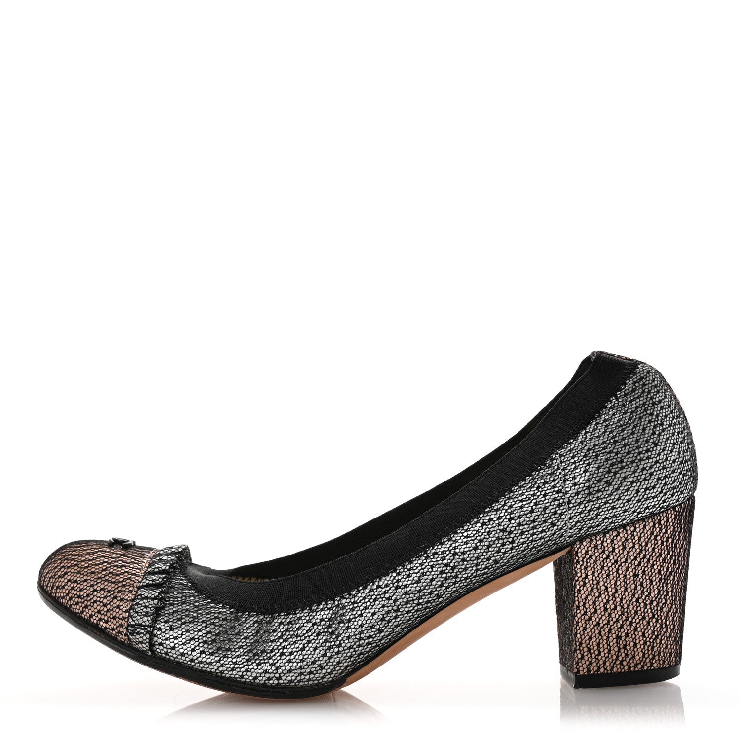 Lace Lambskin CC Elastic Stretch Pumps 39 Black Silver Rose Gold