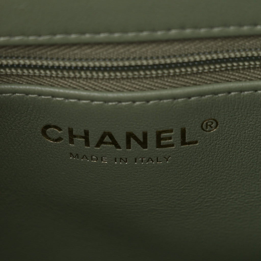 Shiny Aged Calfskin Quilted Nano Kelly Shopper Khaki