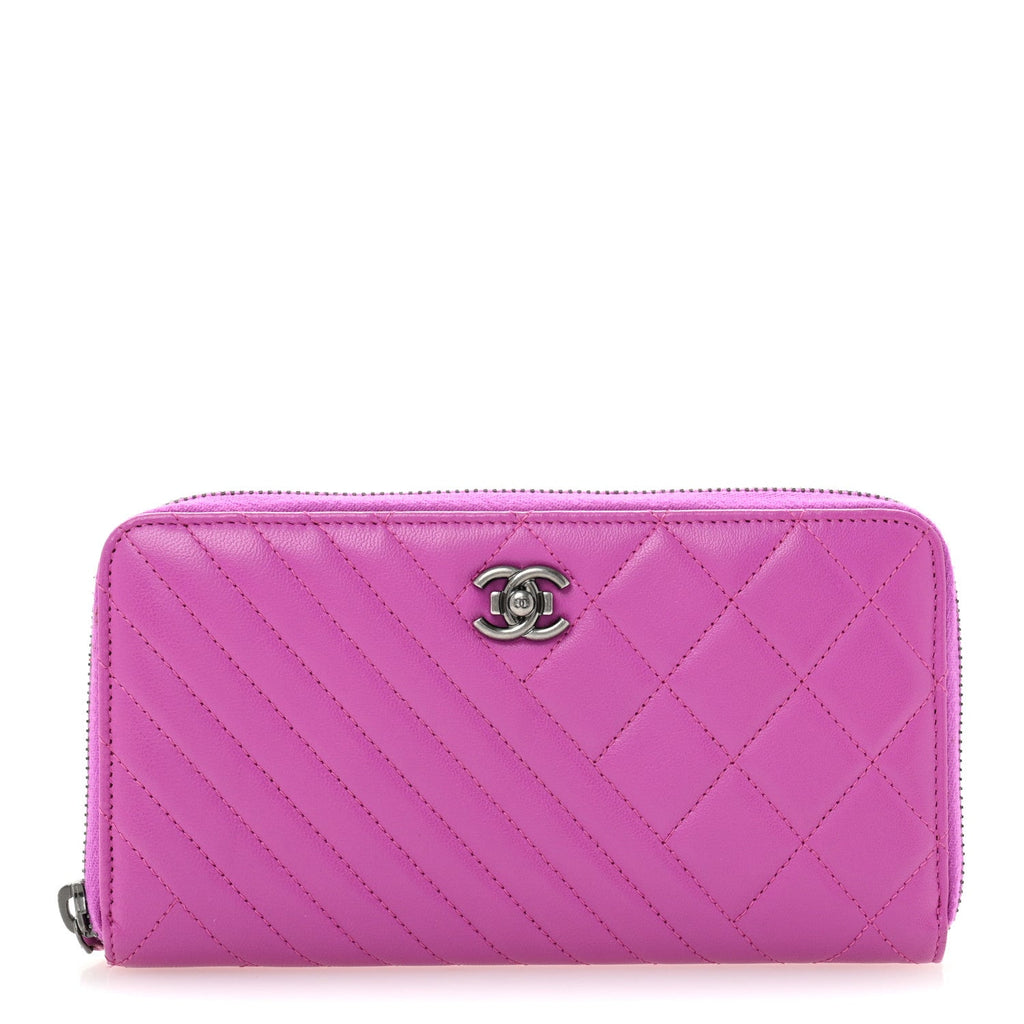 Lambskin Quilted Small Coco Boy Zip Around Wallet Purple