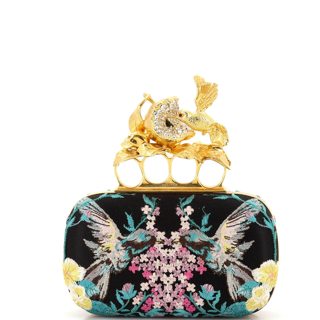 Hummingbird Knuckle Box Clutch Embroidered Mesh Small